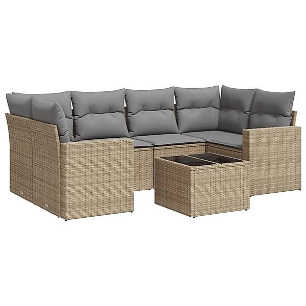 vidaXL 7-Tlg Garten-Sofagarnitur mit Kissen Beige Poly Rattan 3251056 günstig online kaufen