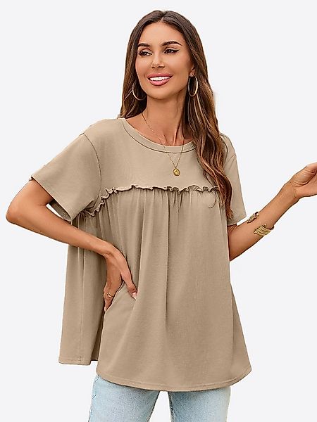Imily Bela T-Shirt Damen mit Rüschen Rundhals Lässig Oberteil Alltag Freize günstig online kaufen