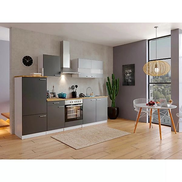 Respekta Küchenzeile KB270WGC 270 cm Grau-Weiß günstig online kaufen