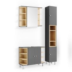 Vicco Badmöbel-Set Aquis, Anthrazit/Sonoma, 3 Teile, günstig online kaufen