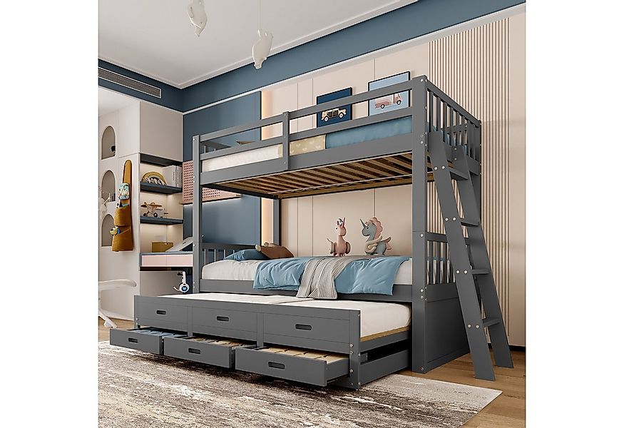 Flieks Etagenbett, Kinderbett 3 Liegefläche und 3 Schubladen 90x200cm Kiefe günstig online kaufen