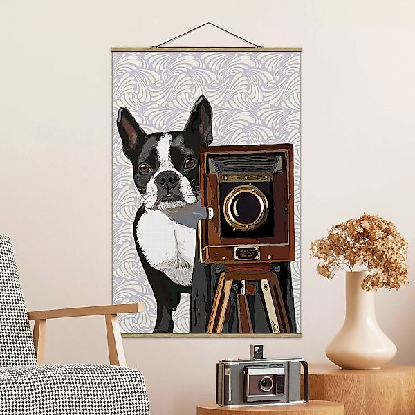 Stoffbild Tiere mit Posterleisten - Hochformat Tierfotograf Terrier günstig online kaufen