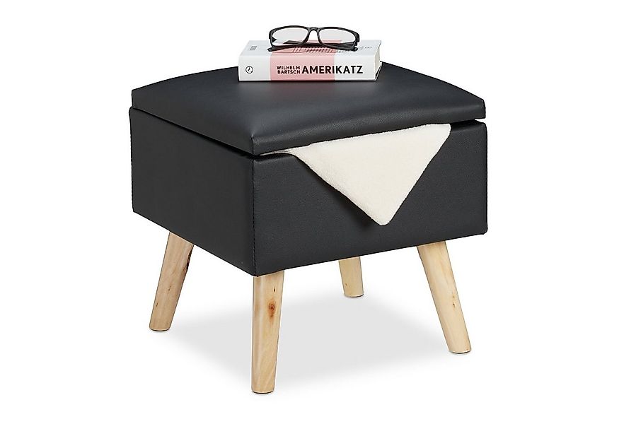 relaxdays Stauraumhocker Sitzhocker mit Stauraum Kunstleder, schwarz günstig online kaufen