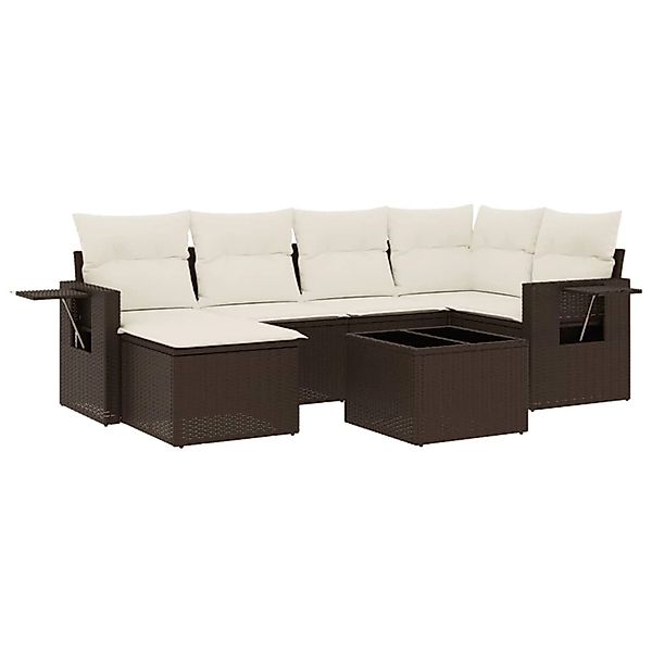 vidaXL 7-Tlg Garten-Sofagarnitur mit Kissen Braun Poly Rattan 3252810 günstig online kaufen