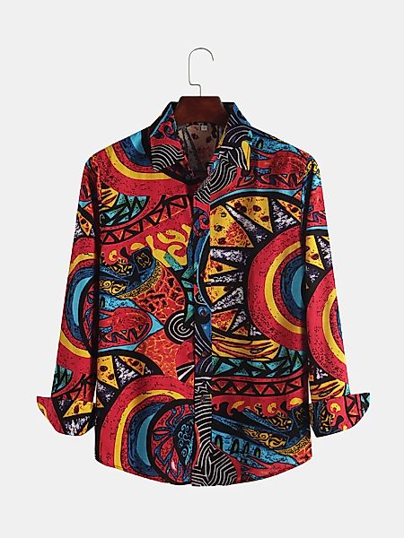 Ethnisches abstraktes Muster-Druck-Herren-Langarm-Revershemd günstig online kaufen