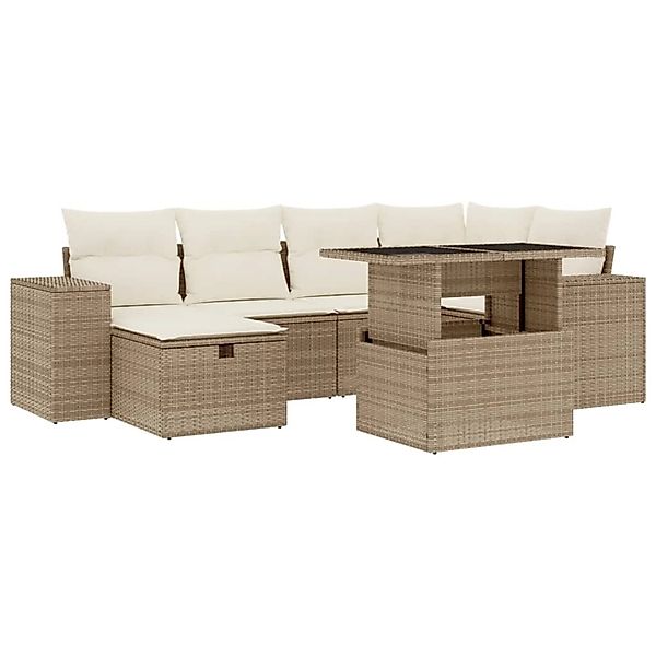 vidaXL 7-Tlg Garten-Sofagarnitur mit Kissen Beige Poly Rattan 3275298 günstig online kaufen