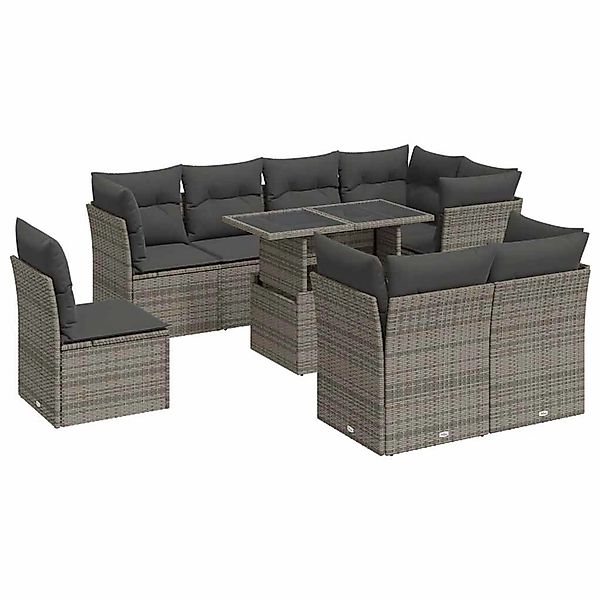 vidaXL 9-Tlg Garten-Sofagarnitur mit Kissen Grau Poly Rattan 3326181 günstig online kaufen