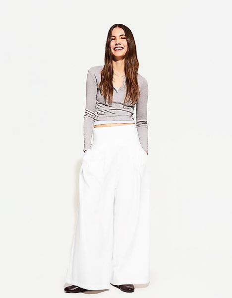 Bershka Wide-Leg-Hose Damen S Weiss günstig online kaufen