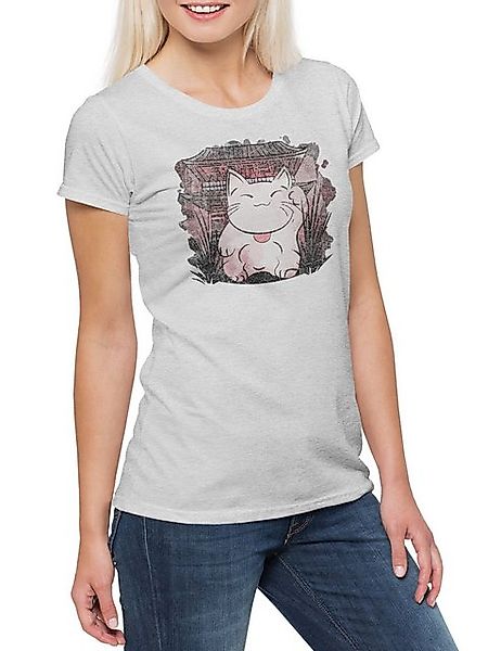 Urban Backwoods Print-Shirt Maneki Neko VIII Damen T-Shirt Cat Katze Winkek günstig online kaufen