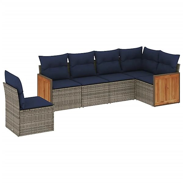 vidaXL 6-Tlg Gartensofa-Set mit Kissen Grau Polyrattan 3227699 günstig online kaufen
