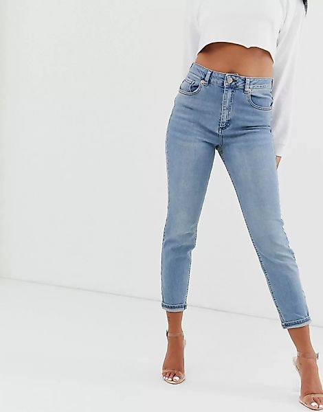 ASOS DESIGN – Farleigh Slim – Hoch geschnittene Mom-Jeans in heller Waschun günstig online kaufen