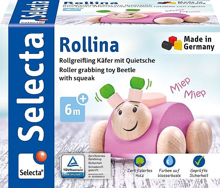 Selecta Greifling Holz Rollspielzeug Rollina Käfer rosa Quietsche krabbeln günstig online kaufen