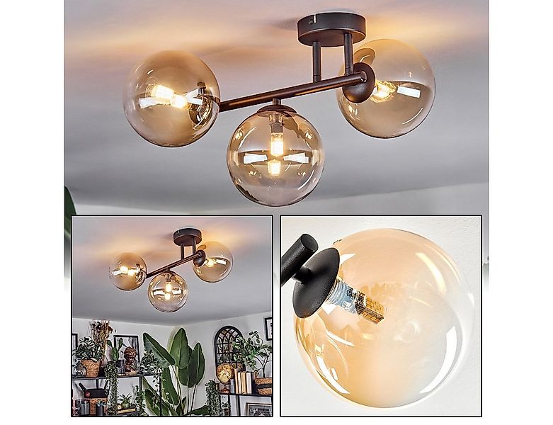 hofstein Deckenleuchte Deckenlampe aus Metall/Glas in Schwarz/Bernsteinfarb günstig online kaufen