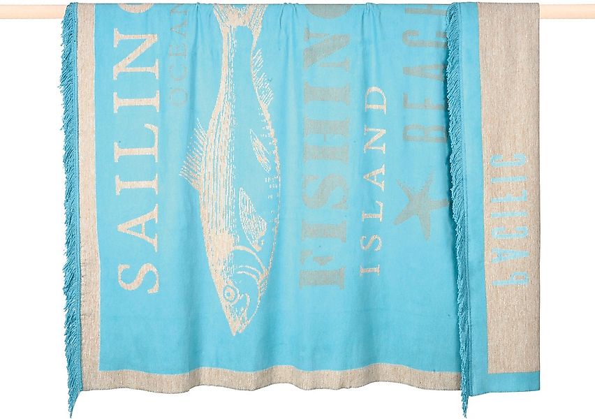 PAD Wohndecke "SEA" Made in Europe, mit Schriftzug, Motiv Fisch, mit Franse günstig online kaufen