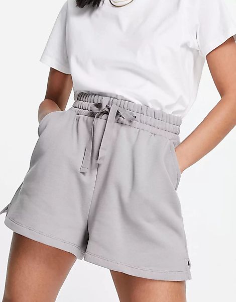ASOS DESIGN – Shorts aus Sweatshirt-Stoff mit hohem, breitem Bund in Taupe, günstig online kaufen