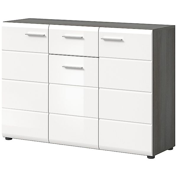 Inn.Furn Sideboard Weiß Hochglanz Grau 120 cm Viel Stauraum Rumba günstig online kaufen