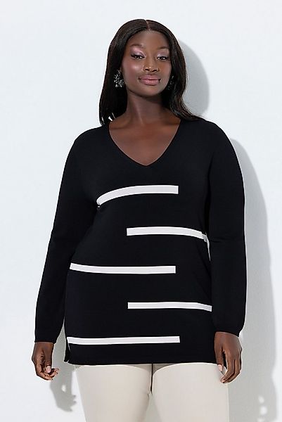 Ulla Popken Strickpullover Pullover Streifen V-Ausschnitt Langarm günstig online kaufen