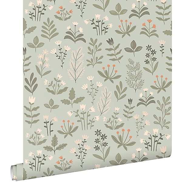 ESTAhome Tapete Feldblumen Hell Graugrün und Beige 50 x 900 cm günstig online kaufen
