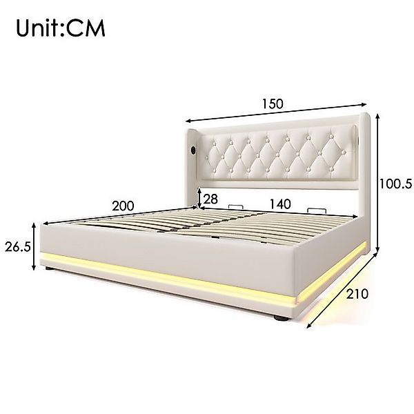 Ulife Polsterbett Hydraulisches Stauraumbett Einzelbett mit LED-Beleuchtung günstig online kaufen
