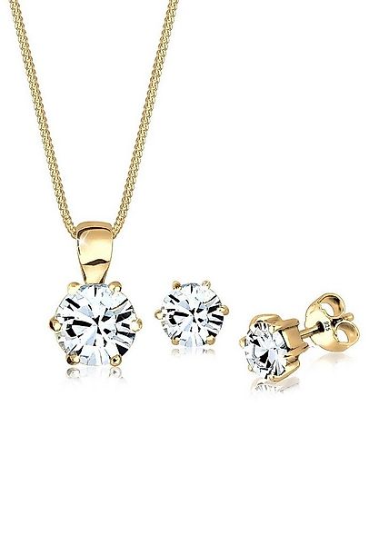 Elli Schmuckset Stecker und Kette mit Kristall Rund 925 Sterling Silber günstig online kaufen