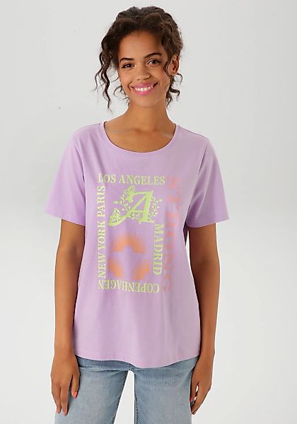 Aniston CASUAL T-Shirt, mit farbharmonischen Frontprint aus Foliendruck günstig online kaufen