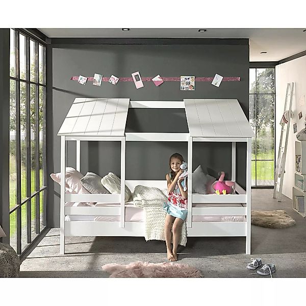 Kinderbett Hausbett ALEXANDRIA-12 mit 90 x 200 cm Liegefläche, offenes Dach günstig online kaufen