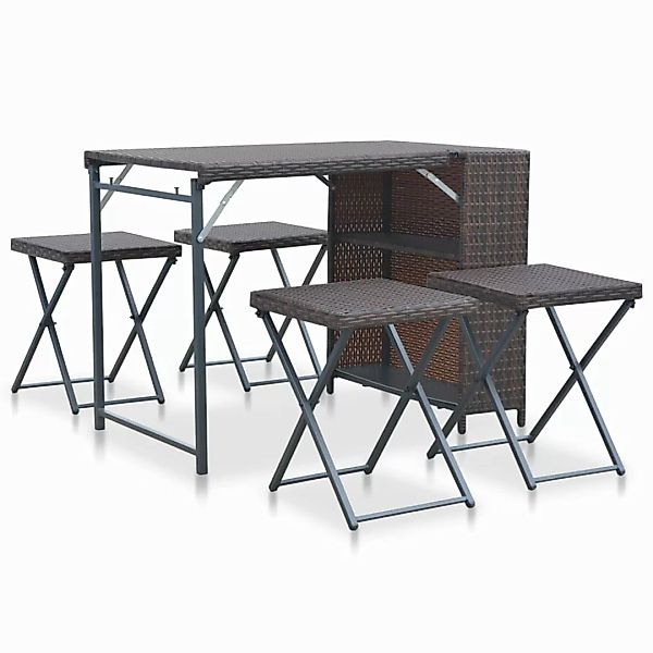 5-tlg. Garten-essgruppe Klappbar Poly Rattan Braun günstig online kaufen