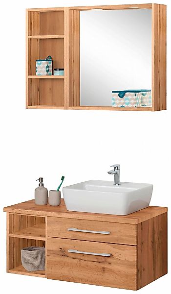 welltime Badmöbel-Set "Davos" 3 Stk. tlg. Waschplatz mit Regal und Spiegel günstig online kaufen