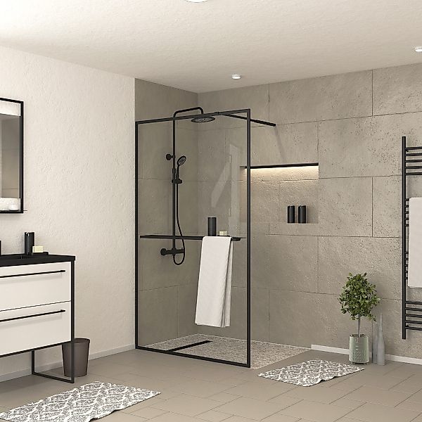 Marwell Walk-in-Dusche Black Frame Shelf, Einscheibensicherheitsglas, günstig online kaufen