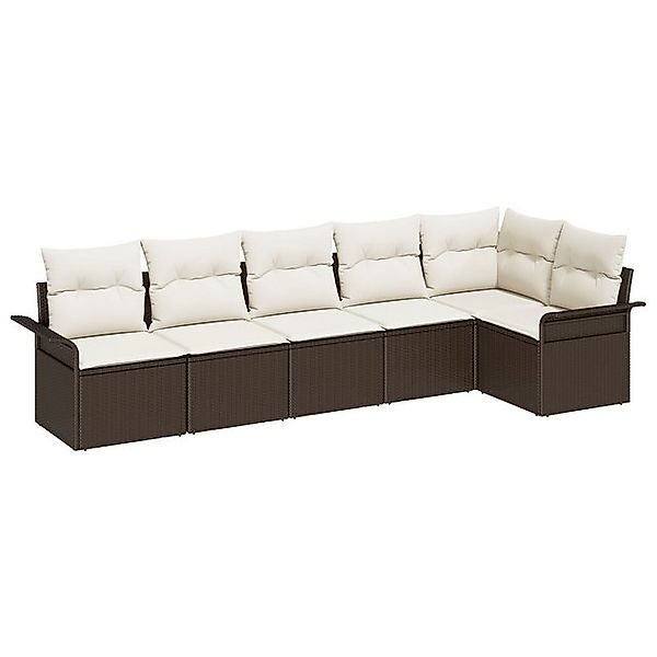 vidaXL Loungesofa 6-teilige Garten Sofagarnitur mit Kissen Braun Poly Ratta günstig online kaufen