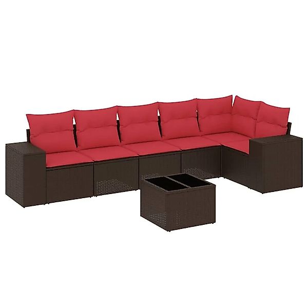 vidaXL 7-Tlg Gartensofa-Set mit Kissen Braun Polyrattan 3222603 günstig online kaufen