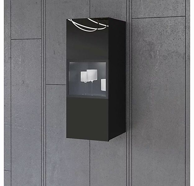 Lomadox Hängevitrine HOOVER-83 hängend schwarz modern mit Glasfront und Bel günstig online kaufen
