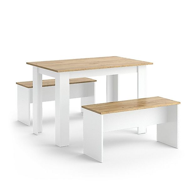 Vicco Essgruppe Sentio, Weiß/Goldkraft Eiche, 112 x 73.6 cm mit 2 Bänken günstig online kaufen
