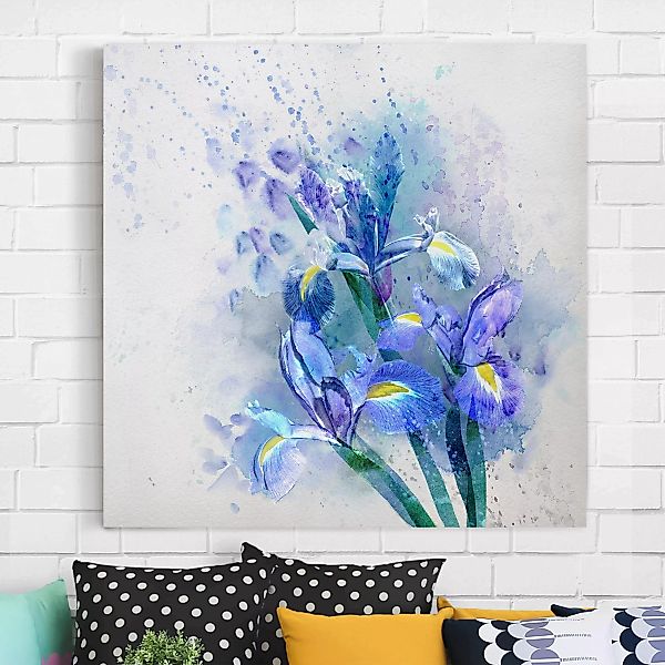 Leinwandbild Blumen - Quadrat Aquarell Blumen Iris günstig online kaufen