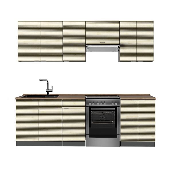 Vicco Fame-Line Küchenzeile Eiche Paneel/Anthrazit 240 cm AP Eiche günstig online kaufen