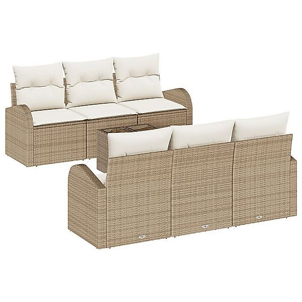 vidaXL Loungesofa 7-teiliges Garten Sofa Set mit Kissen Beige Poly Rattan, günstig online kaufen