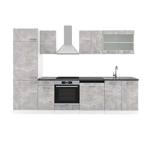Vicco R-Line Küchenzeile Beton/Weiß 300 cm AP Anthrazit günstig online kaufen