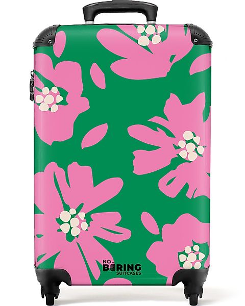 NoBoringSuitcases.com© Hartschalen-Trolley Grün mit rosa Blüten günstig online kaufen