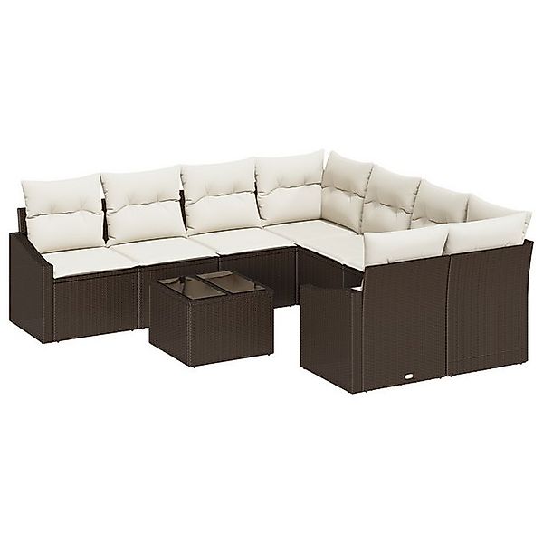 vidaXL Loungesofa 9-teiliges Garten-Esszimmer-Set mit Kissen Braun Poly Rat günstig online kaufen