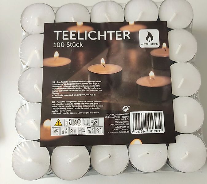 Expo Börse Teelicht 100 Stück Teelichter Kerzen 4 Stunden Brenndauer (100 S günstig online kaufen
