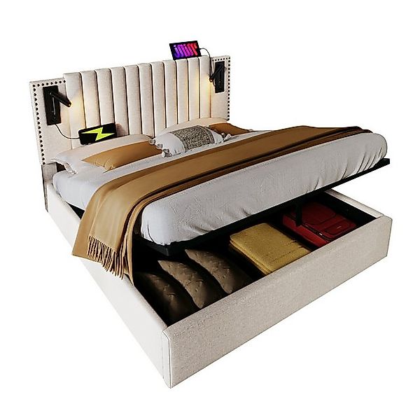 Yorbay Polsterbett Hydraulisches Doppelbett Bettkasten mit Stauraum, USB La günstig online kaufen