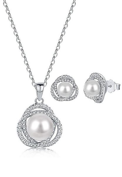 BRELLATO Perlenketten-Set Damen Perlen-Anhänger mit Silber-Kette Ohrstecker günstig online kaufen