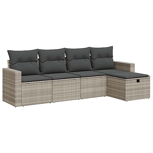 vidaXL 5-Tlg Garten-Sofagarnitur mit Kissen Hellgrau Poly Rattan 3325368 günstig online kaufen