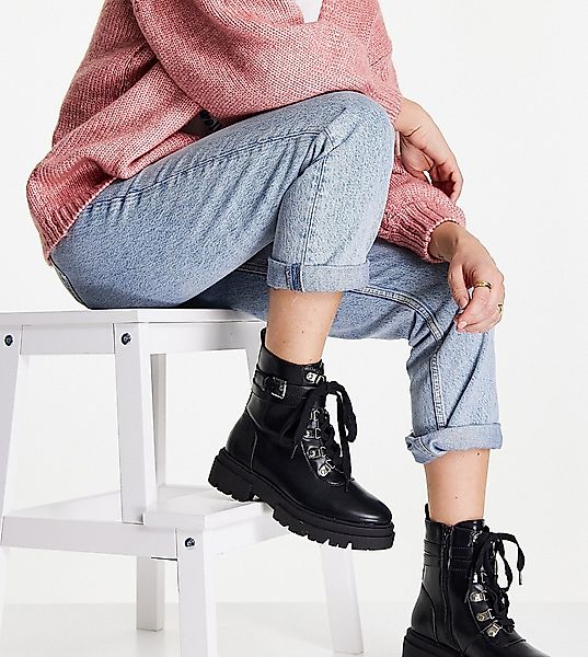 Glamorous Wide Fit – Ankle-Boots mit dicker Sohle in Schwarz günstig online kaufen