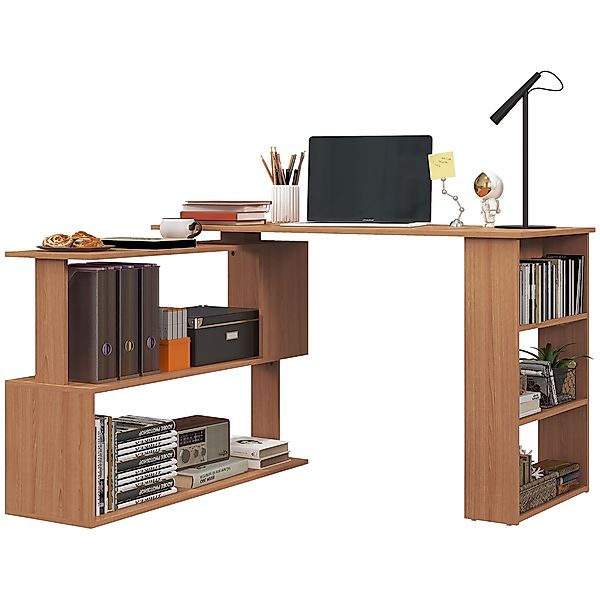 HOMCOM Eckschreibtisch für Computer PC mit drehbarem L-Design und 5 Regalen günstig online kaufen