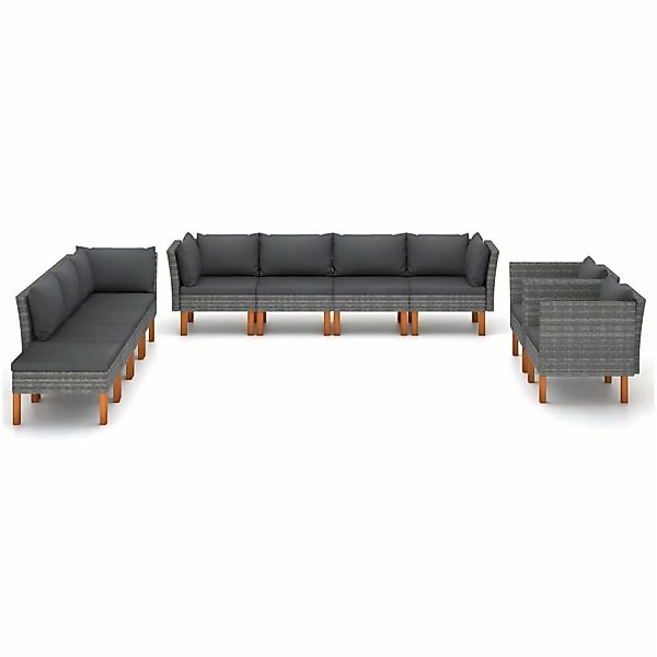 10-tlg. Garten-lounge-set Poly Rattan Und Eukalyptusholz Grau günstig online kaufen