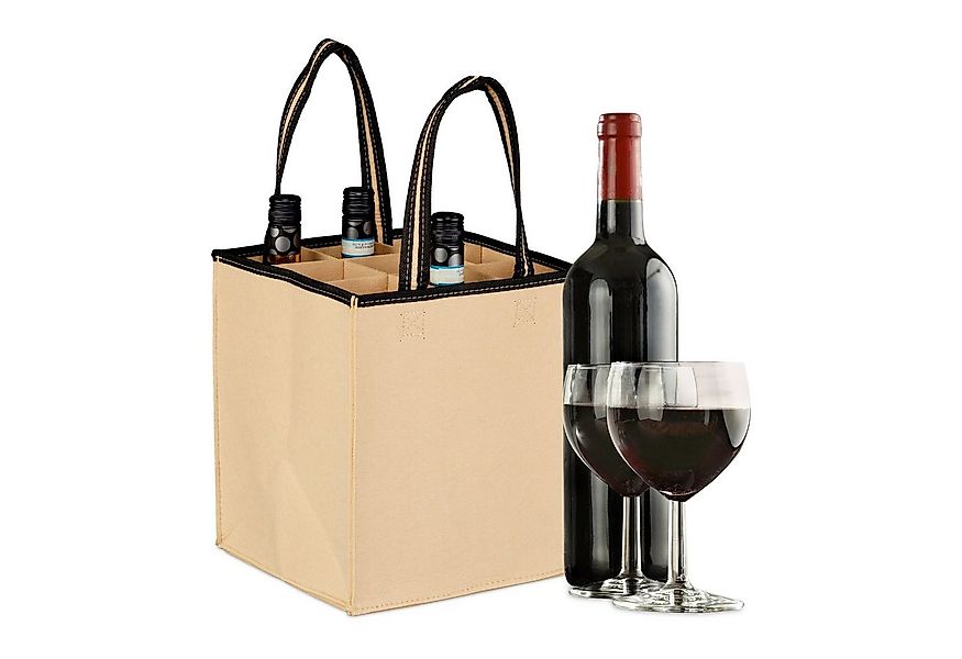 relaxdays Tragetasche Flaschentasche für 9 Flaschen Filz, Beige günstig online kaufen