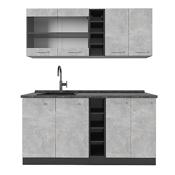 Vicco Küchenzeile R-Line, Beton/Anthrazit, 160 cm, günstig online kaufen