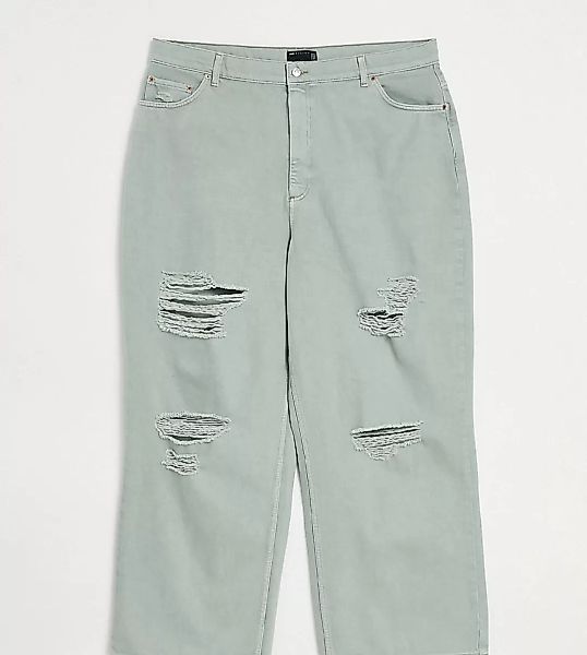 ASOS DESIGN Curve – Lockere Dad-Jeans mit hohem Bund und Rissen in Eisberg- günstig online kaufen
