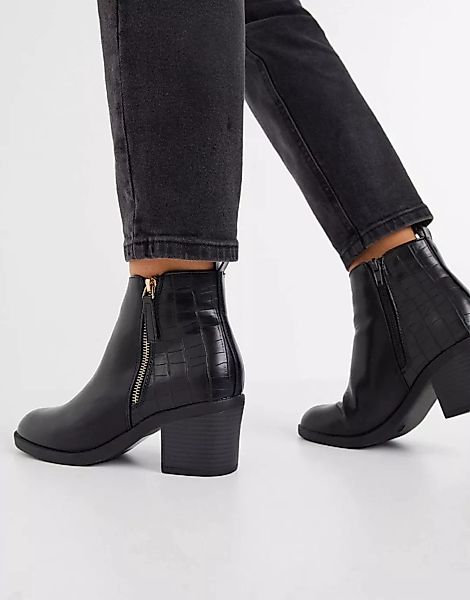 Schuh – Amy – Schwarze Ankle-Boots mit Reißverschluss und mittelhohem Absat günstig online kaufen